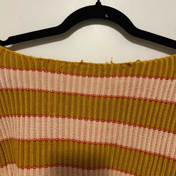 Free People Mustard and Pink Off-the-Shoulder Sweater - Picture 3 of 5
